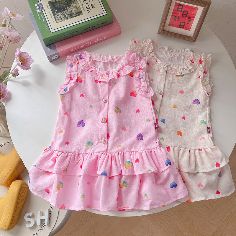 Girls' Dress Summer Dress Baby Girl Love Sleeveless Skirt Children