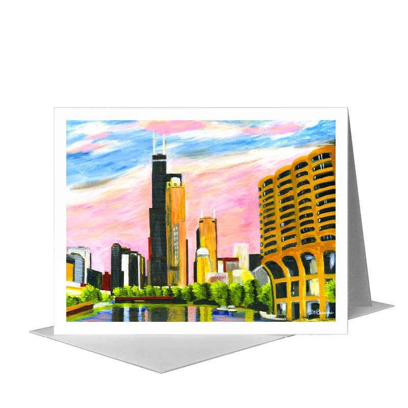 Pink Sky, Chicago, Greeting Card (#7278A)