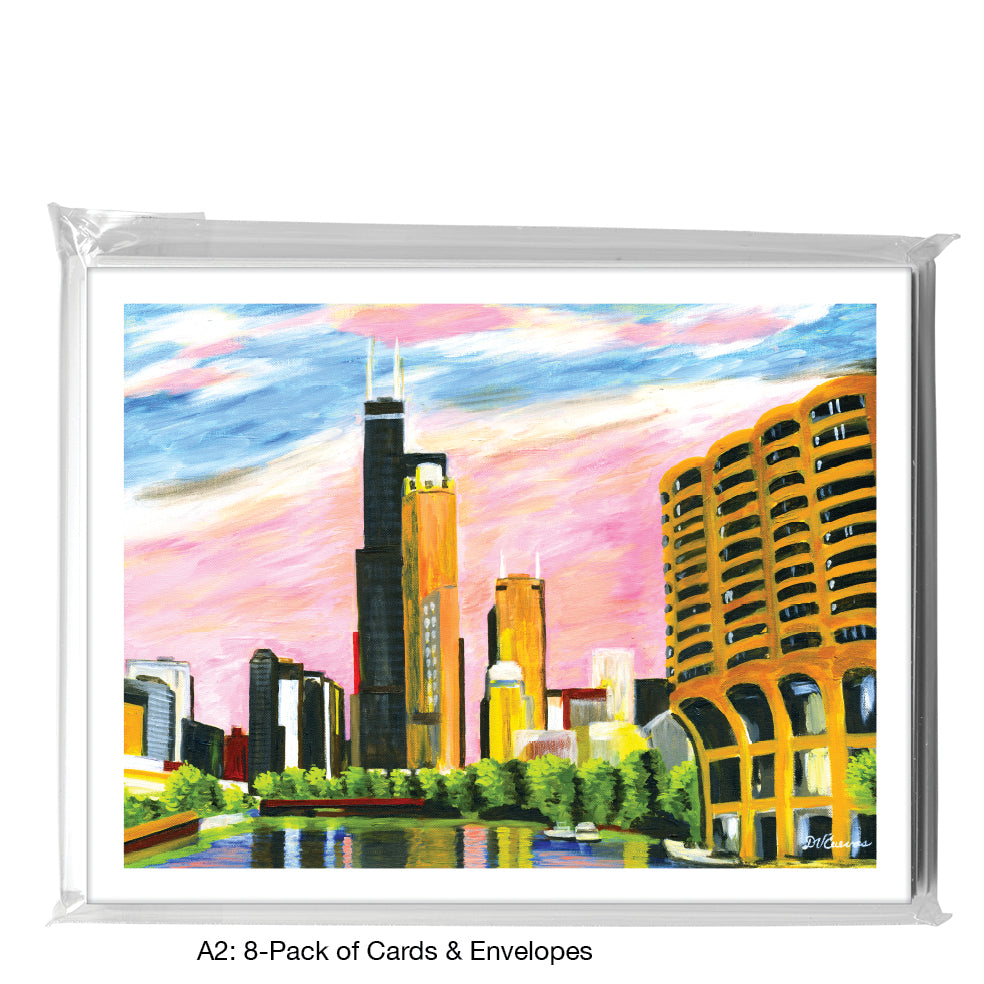 Pink Sky, Chicago, Greeting Card (#7278A)