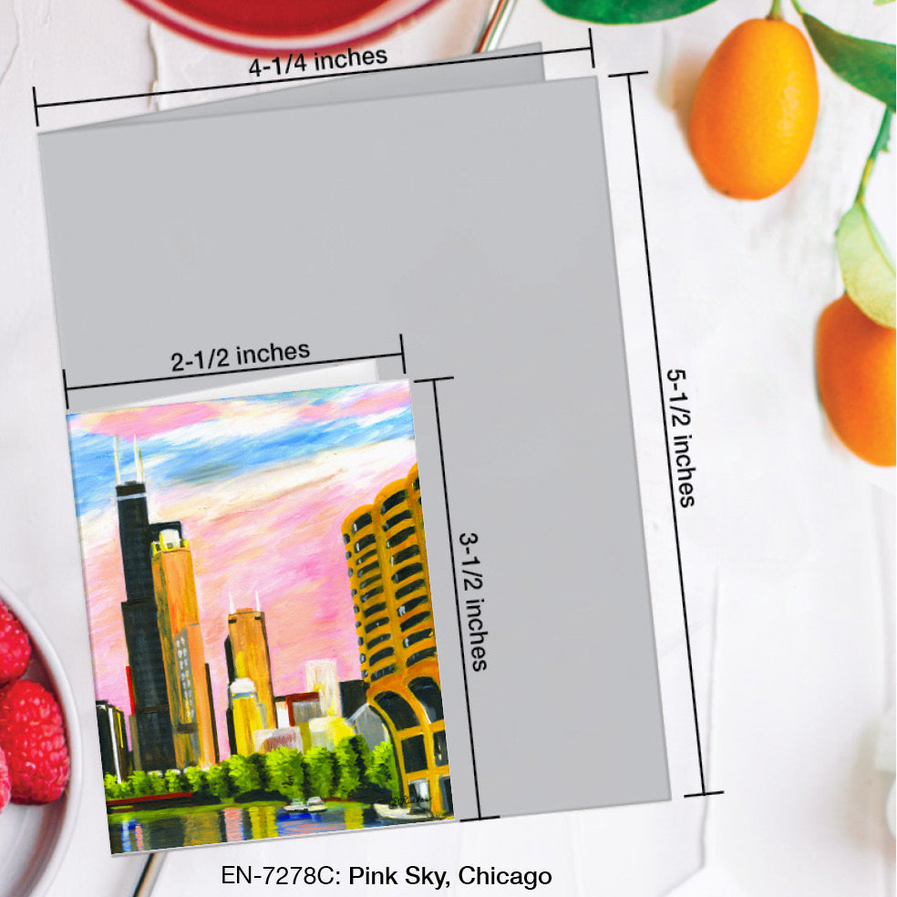 Pink Sky, Chicago, Greeting Card (#7278C)
