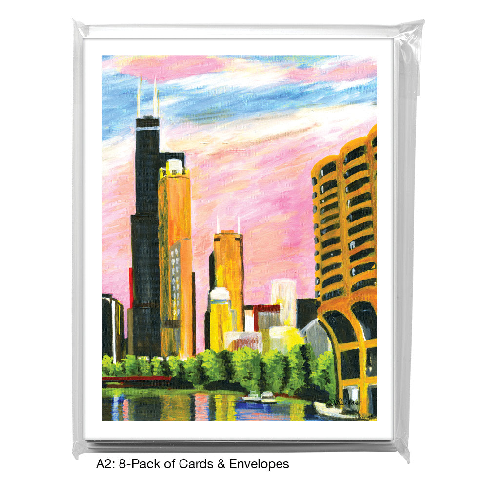 Pink Sky, Chicago, Greeting Card (#7278C)