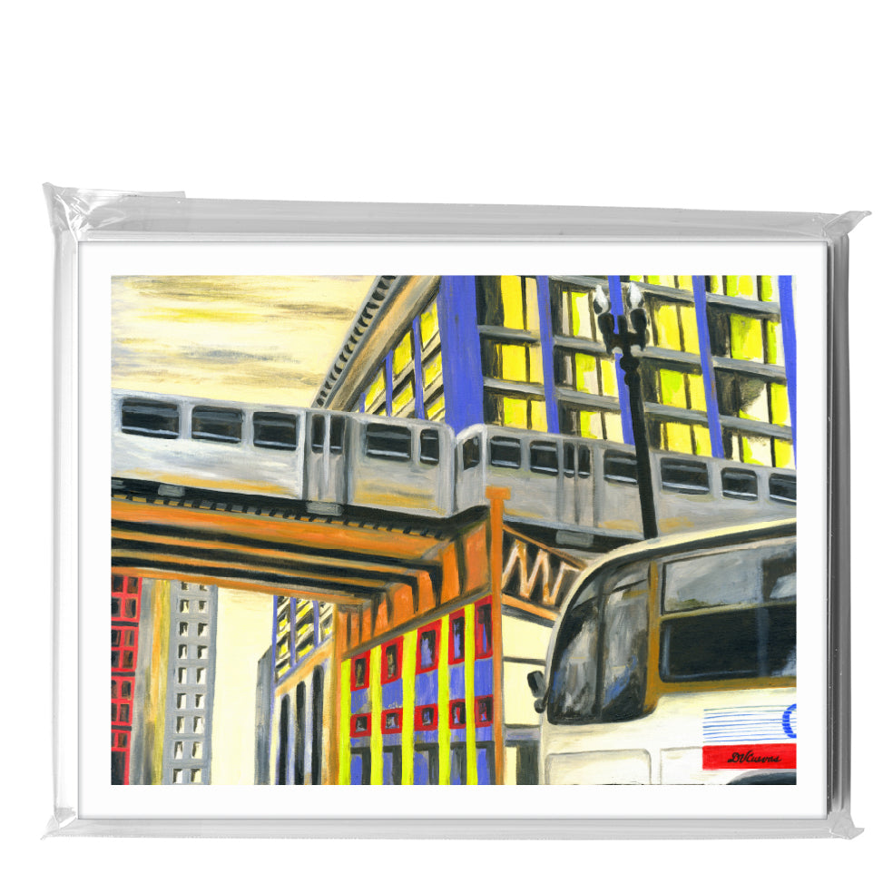 Bus Under Tracks, Chicago, Greeting Card (#7281A)