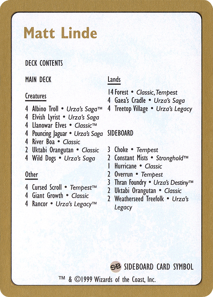 Matt Linde Decklist (WCD-) - World Championship Decks 1999