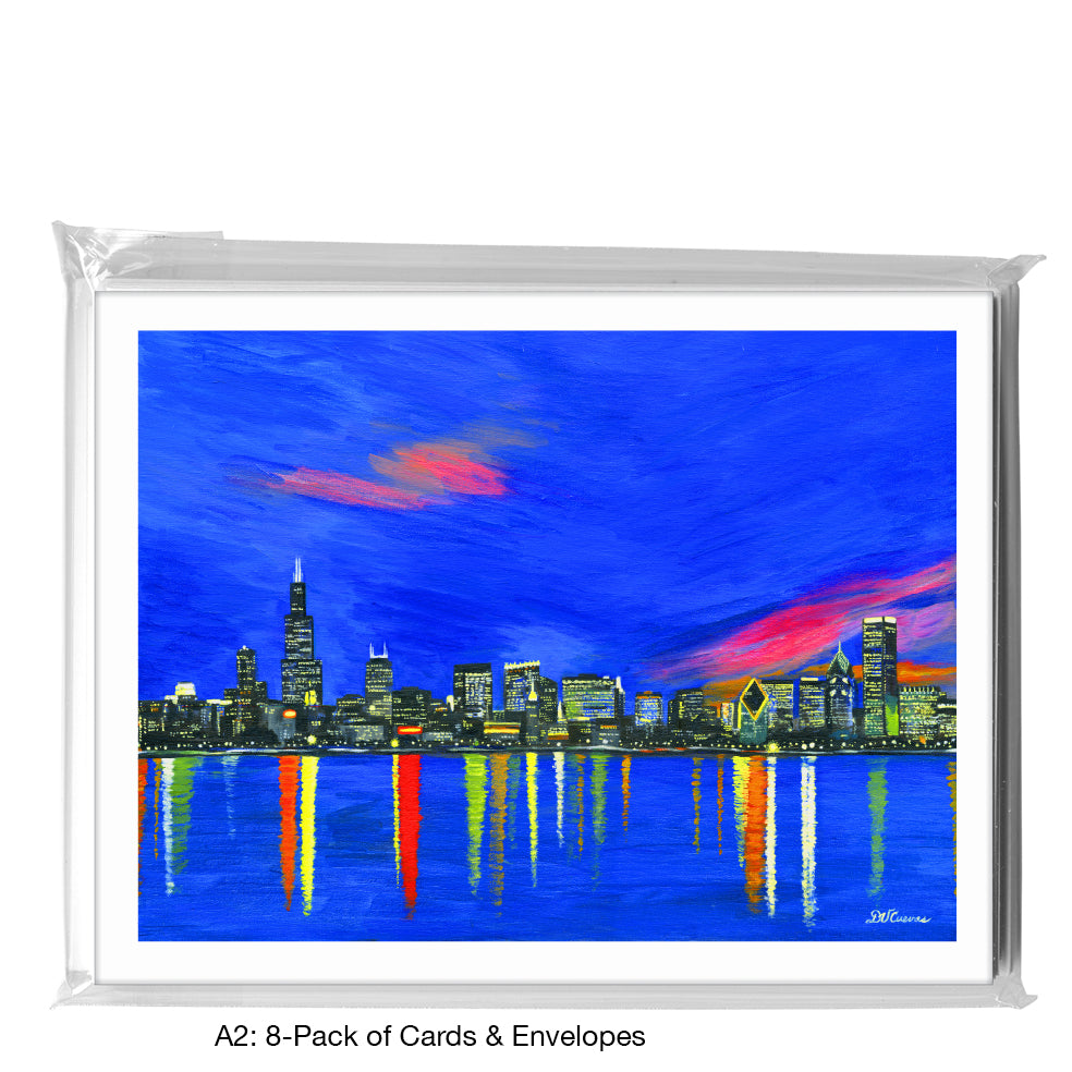 Dusk Skyline, Chicago, Greeting Card (#7365A)