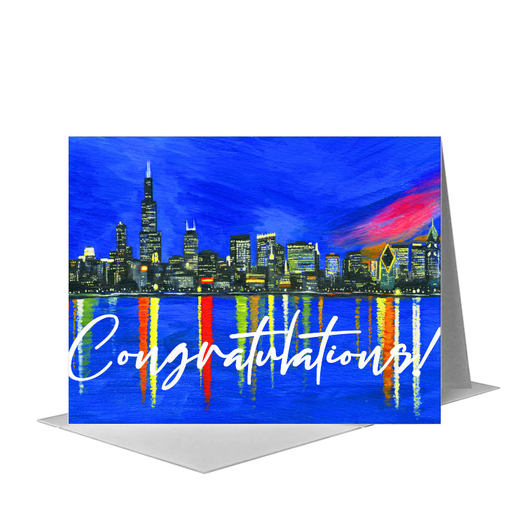 Dusk Skyline, Chicago, Greeting Card (#7365F)