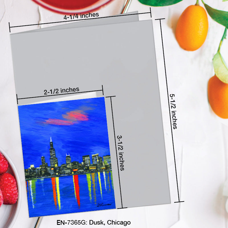 Dusk Skyline, Chicago, Greeting Card (#7365G)