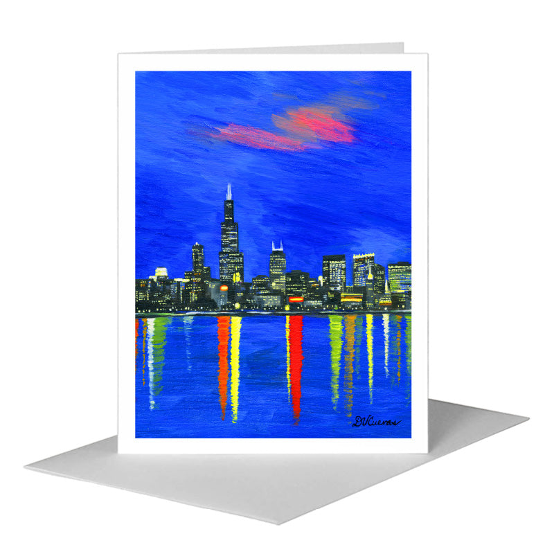 Dusk Skyline, Chicago, Greeting Card (#7365G)