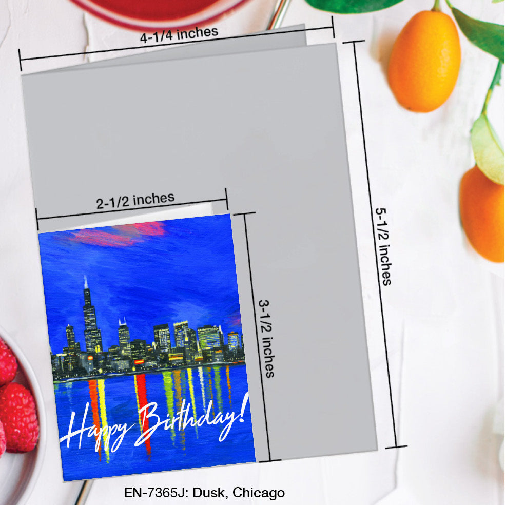 Dusk Skyline, Chicago, Greeting Card (#7365J)