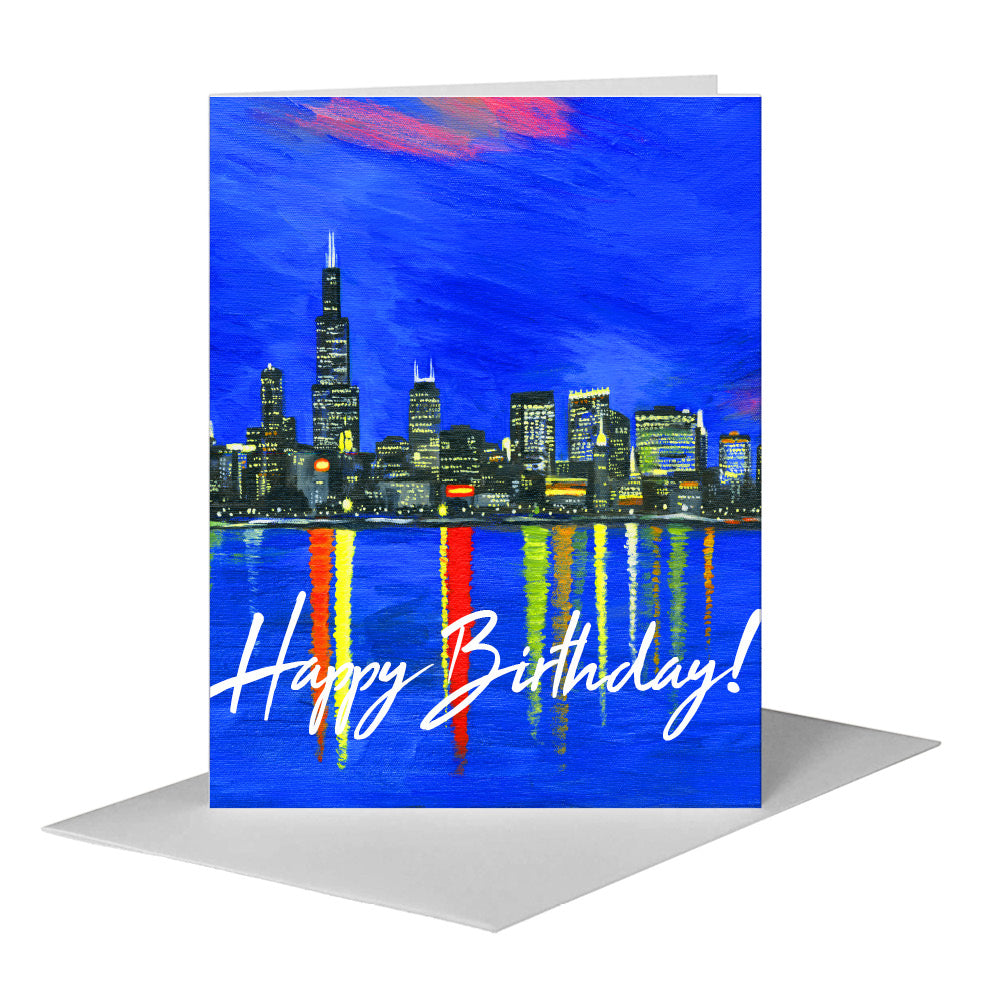 Dusk Skyline, Chicago, Greeting Card (#7365J)