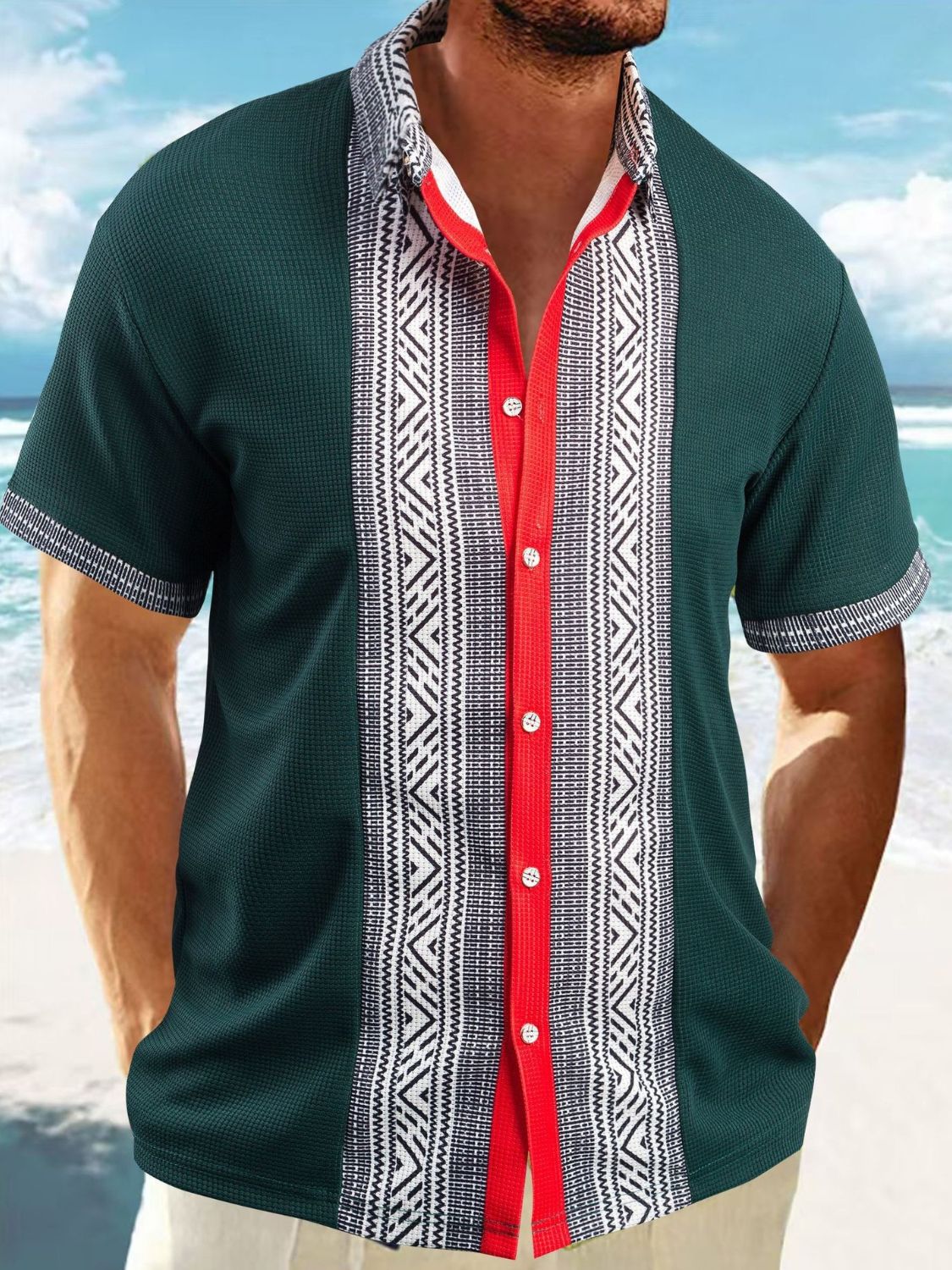 Men's Full Size Contrast Button Down Short Sleeve Shirt Plus Size