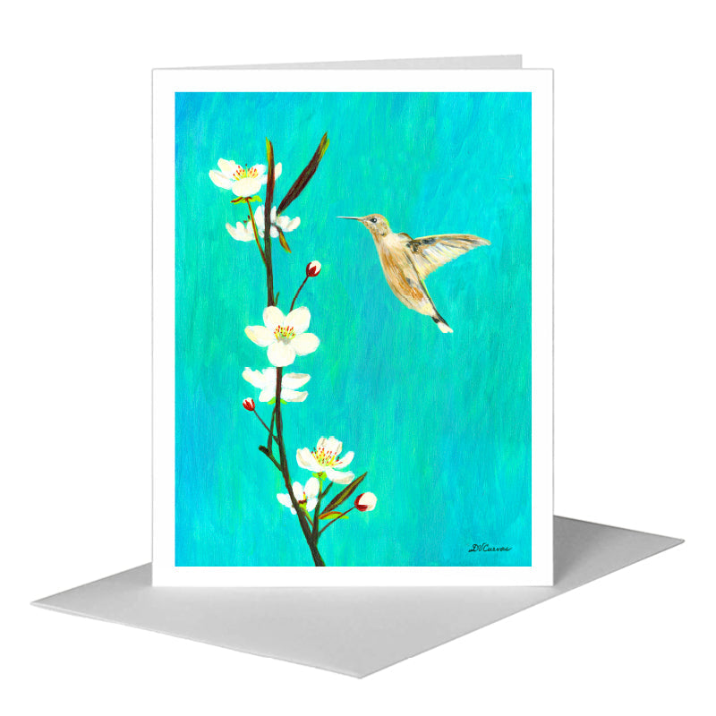 Wild Cherry with Hummingbird, Greeting Card (#7758A)