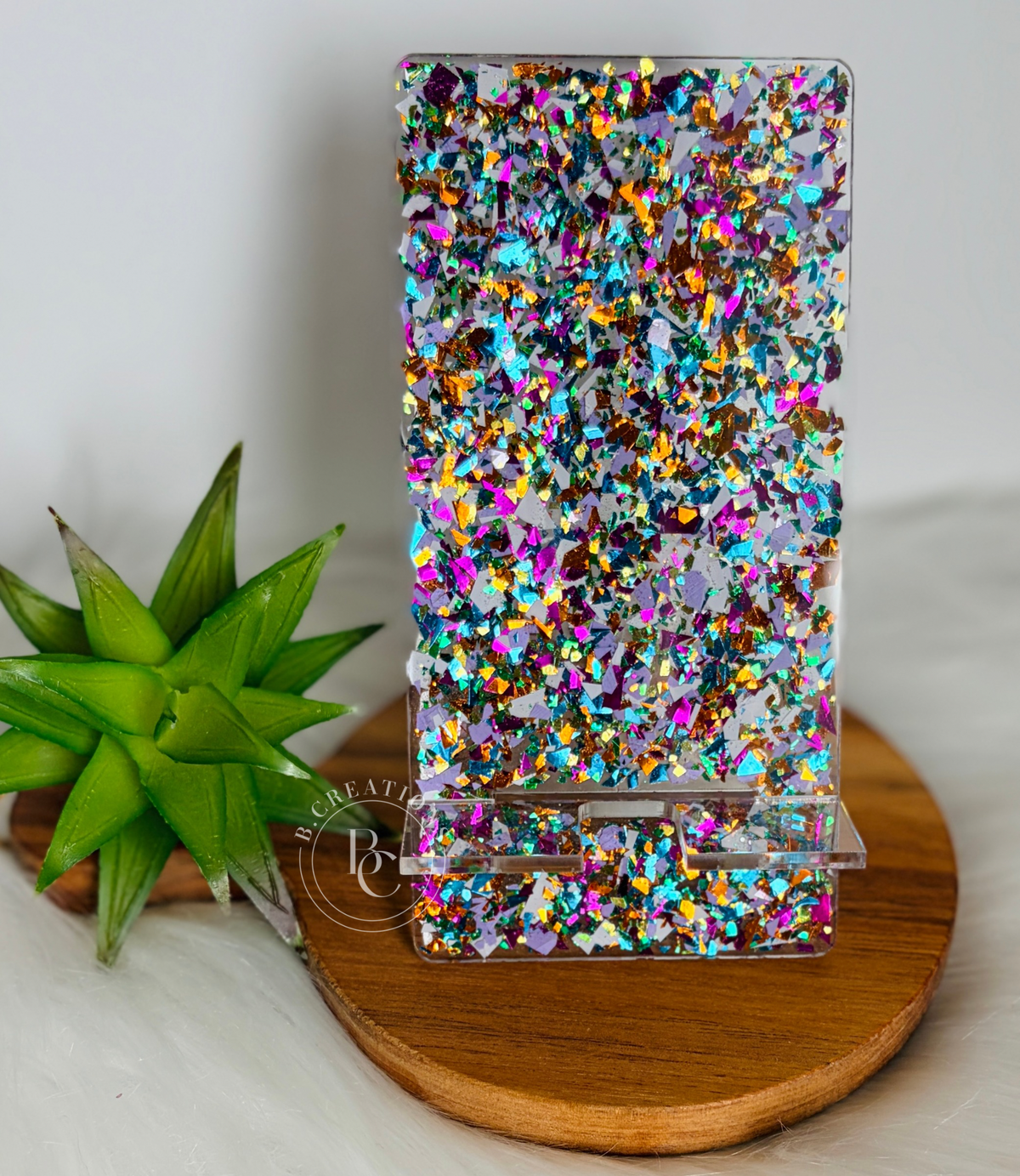 Mosaic Glitter, Large, Acrylic Glitter Phone Stand