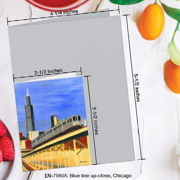 Blue Line Up-Close, Chicago, Greeting Card (#7980A)