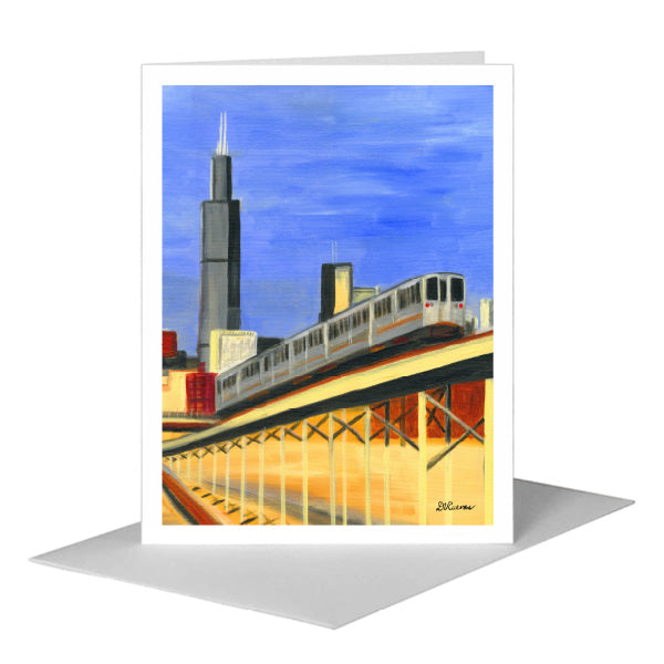 Blue Line Up-Close, Chicago, Greeting Card (#7980A)