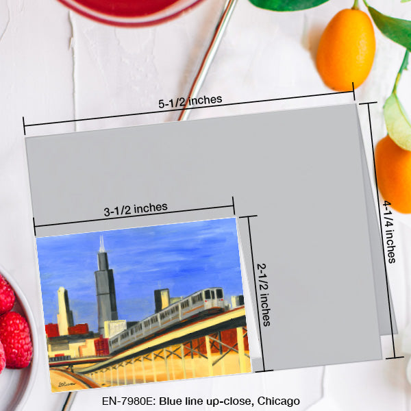Blue Line Up-Close, Chicago, Greeting Card (#7980E)