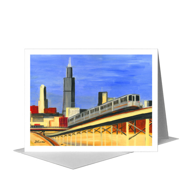 Blue Line Up-Close, Chicago, Greeting Card (#7980E)