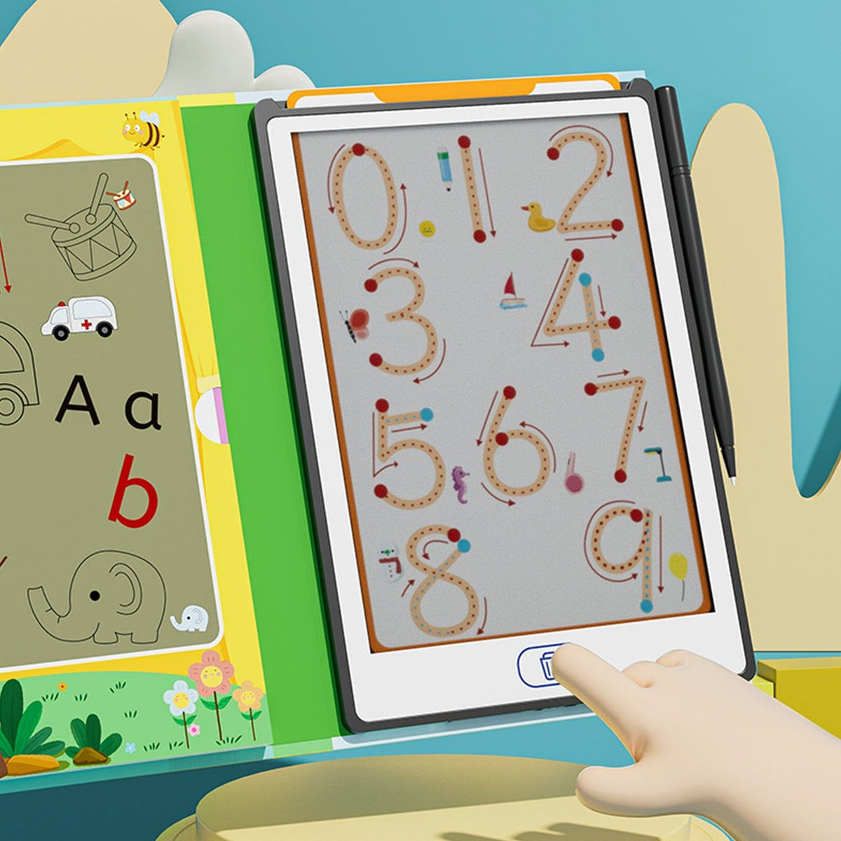 LCD Learning Kids Tablet 8.5" - Letter & Animal Tracing, One-Touch Erase