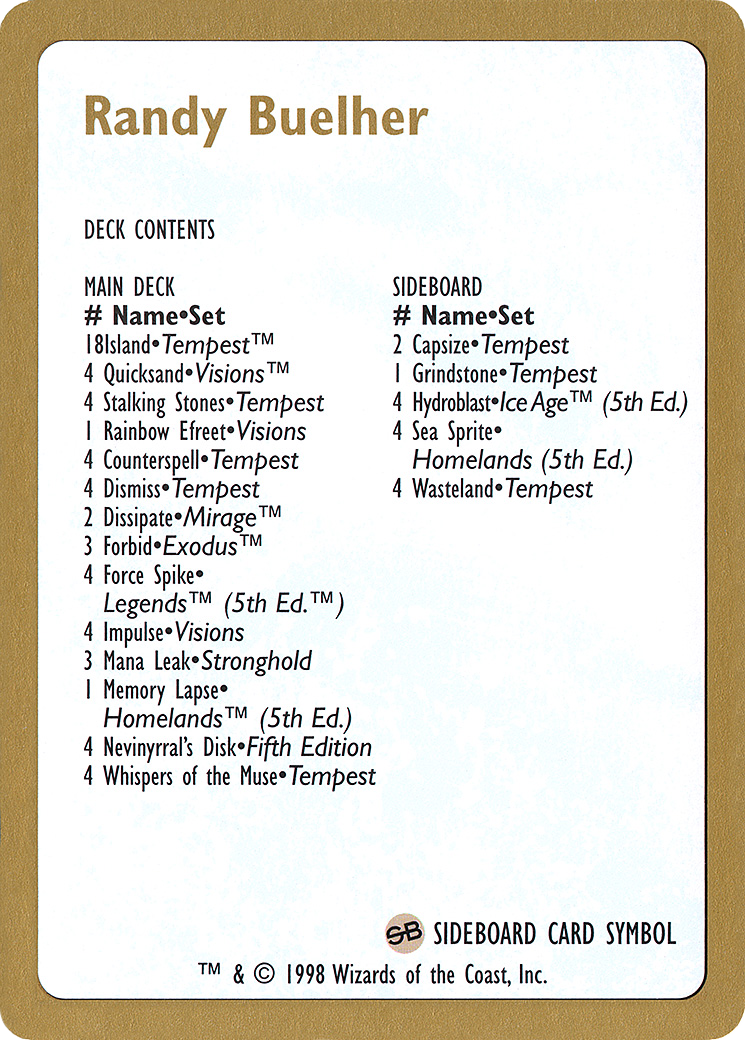 Randy Buehler Decklist (WCD-RB0B) - World Championship Decks 1998
