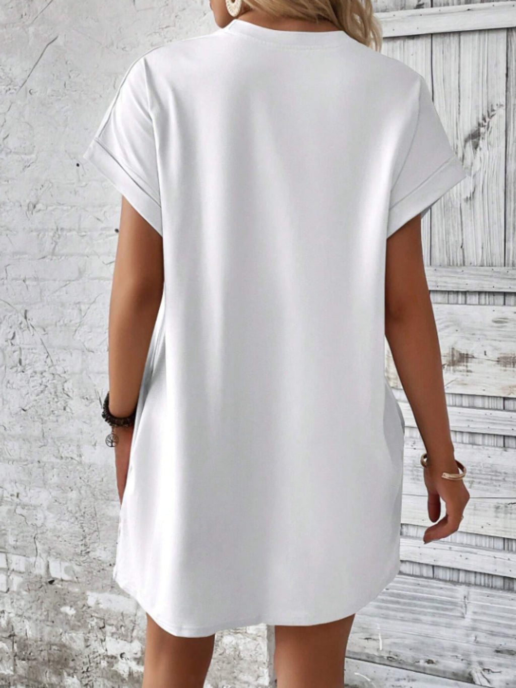 Round Neck Short Sleeve Mini Tee Dress with Pockets