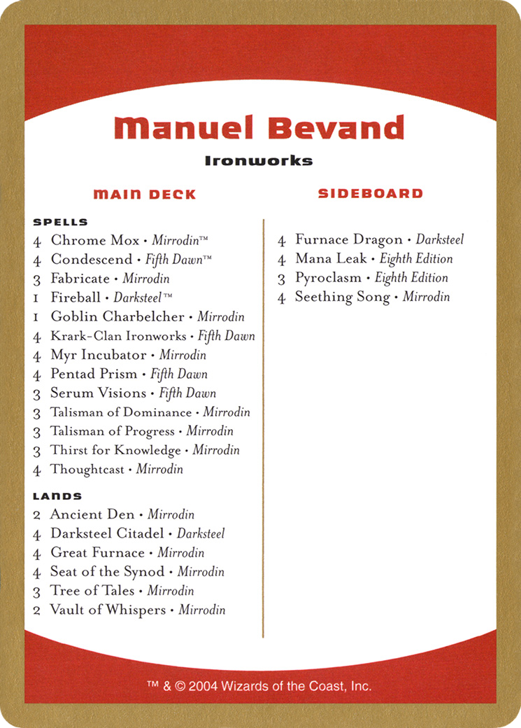 Manuel Bevand Decklist (WCD-MB0B) - World Championship Decks 2004