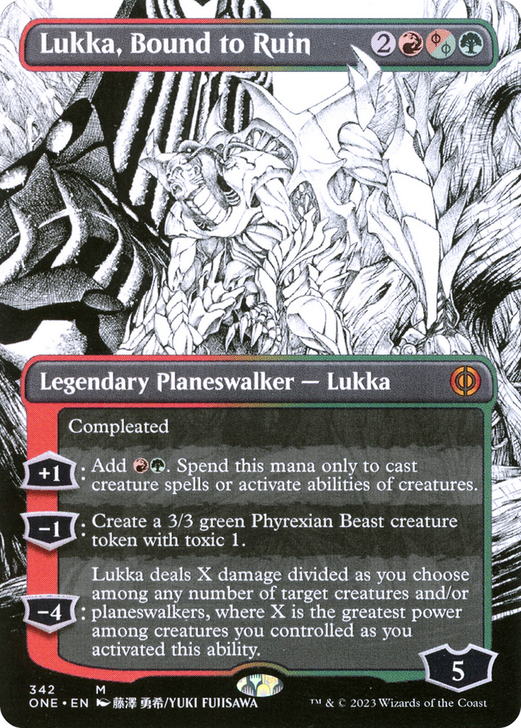 Lukka, Bound to Ruin (ONE-342) - Phyrexia: All Will Be One: (Showcase) (Borderless) Foil