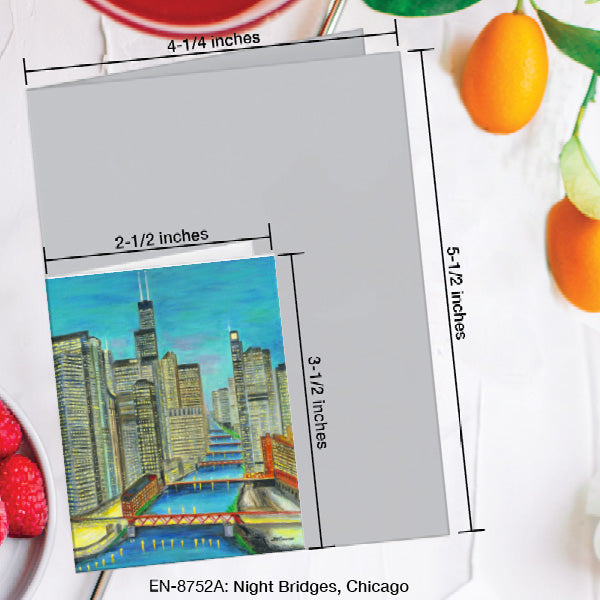 Night Bridges, Chicago, Greeting Card (#8752A)