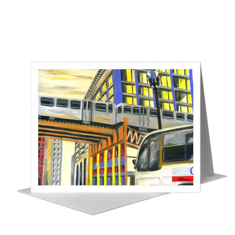 Bus Under Tracks, Chicago, Greeting Card (#7281A)