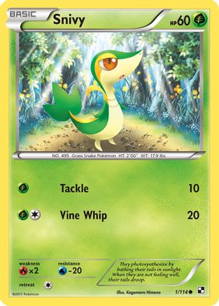 Snivy 001/114 - Black and White Reverse Holofoil