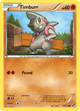 Timburr 058/114 - Black and White Reverse Holofoil