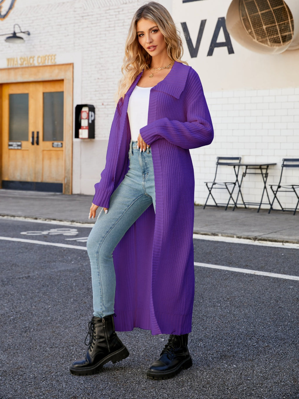 Full Size Collared Open Front Duster Cardigan