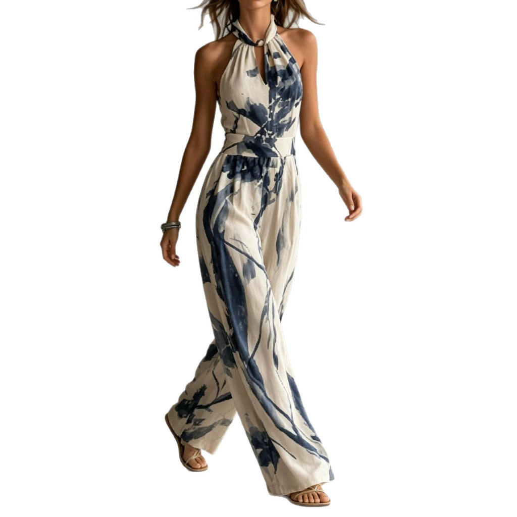 Ink printed wide leg pocket jumpsuit
