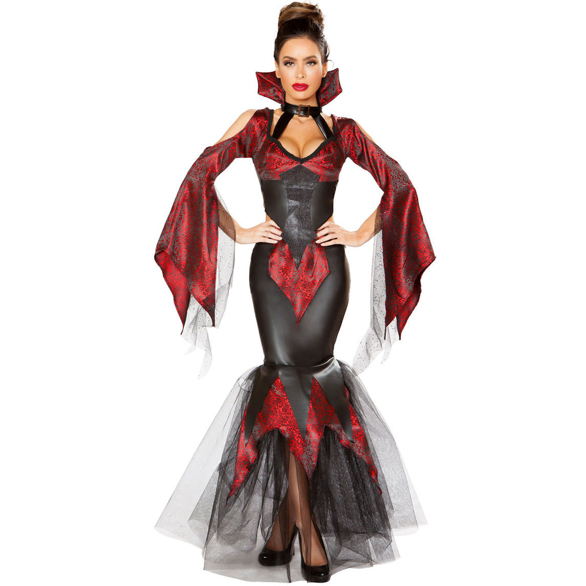 Two-Piece Royal Magic Witch Devil Queen Costume for Halloween Vampire Role Play