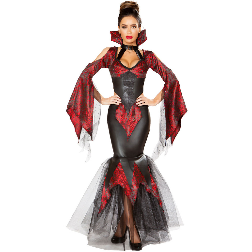 Two-Piece Royal Magic Witch Devil Queen Costume for Halloween Vampire Role Play