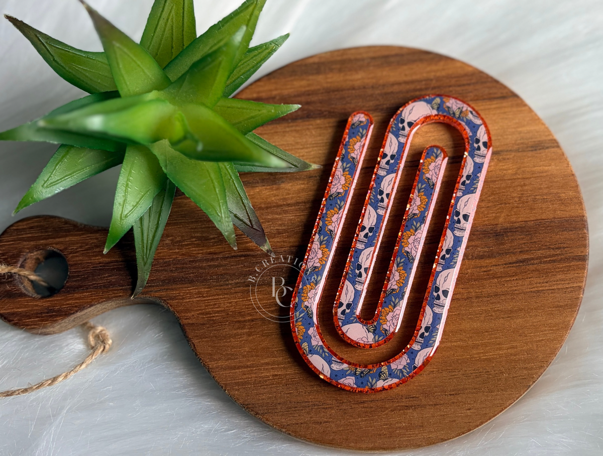 Floral skelly, Glitter jumbo paperclip
