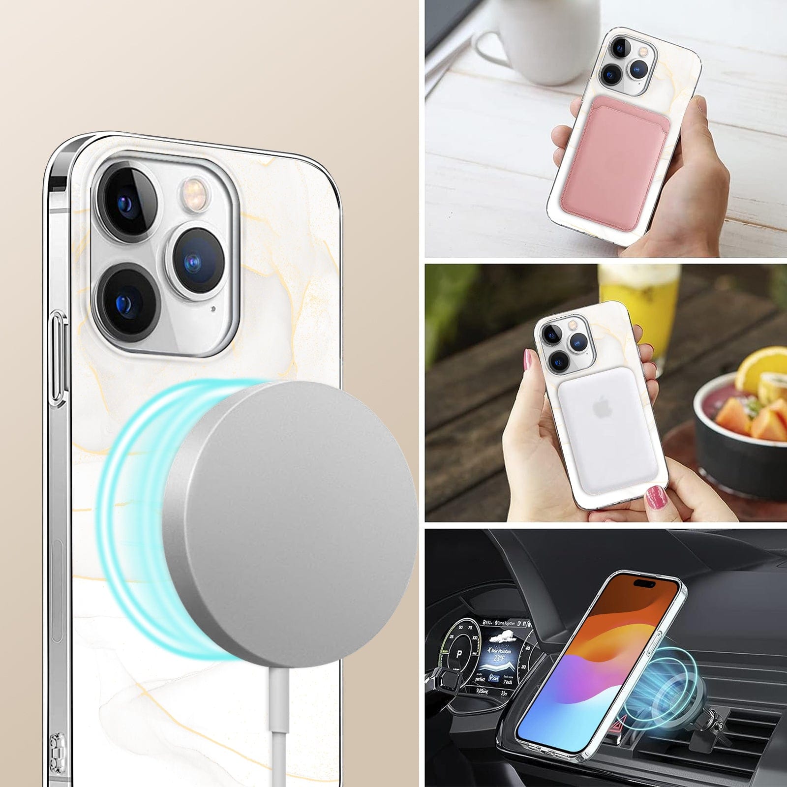 iPhone 15 Pro White Marble Case - Classic Design | Inspire Series