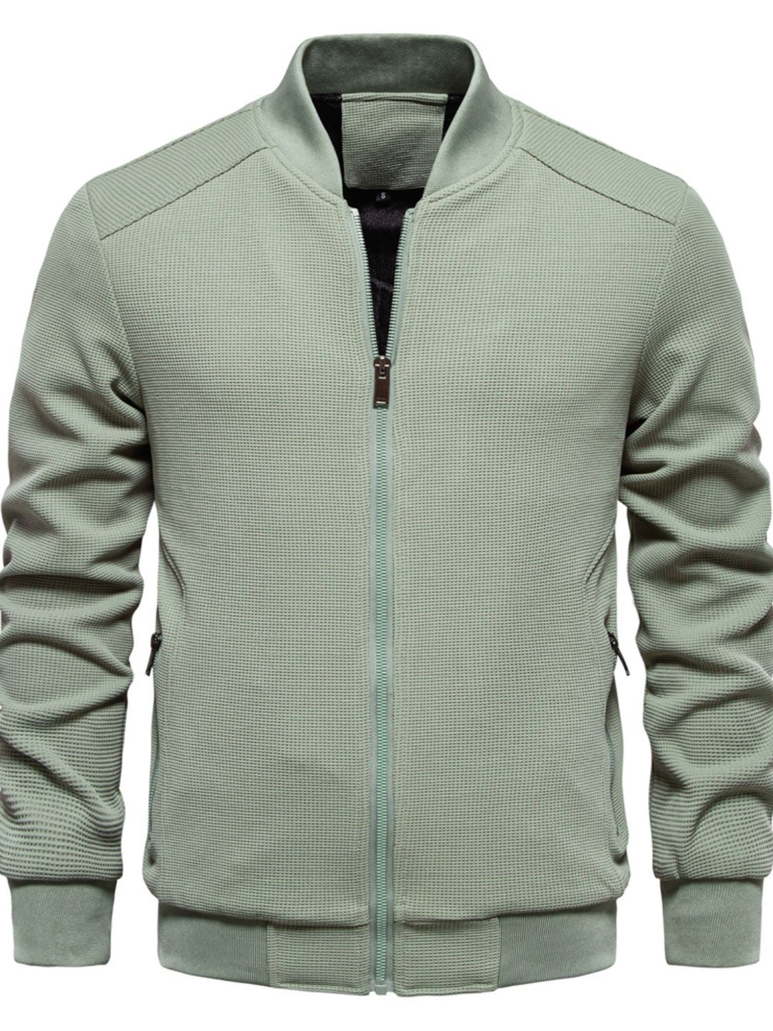 Men's Waffle Knit Baseball Collar Zip Up Jacket