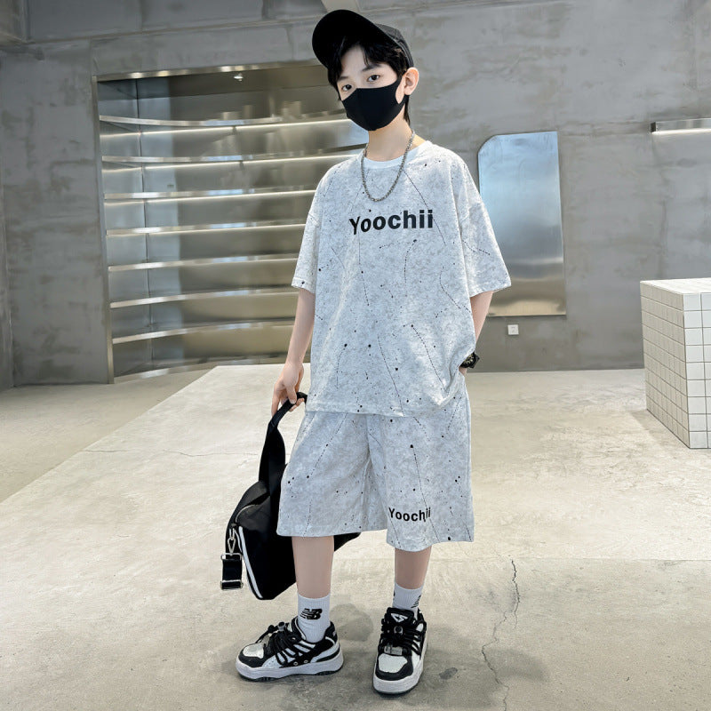 Cool Letter Color-blocked Two-piece Set