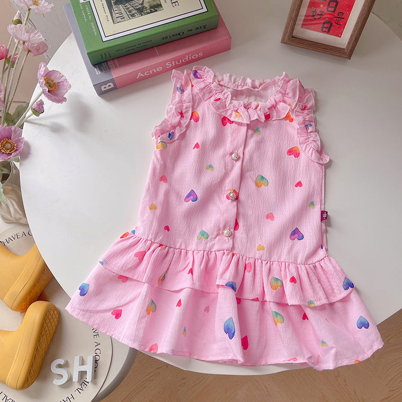 Girls' Dress Summer Dress Baby Girl Love Sleeveless Skirt Children