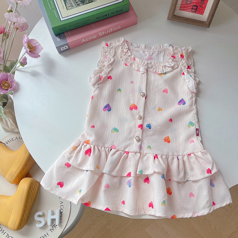 Girls' Dress Summer Dress Baby Girl Love Sleeveless Skirt Children