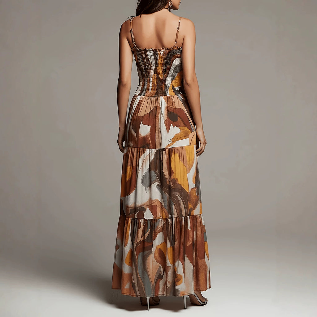 Thin shoulder strap pleated waist pocket dress