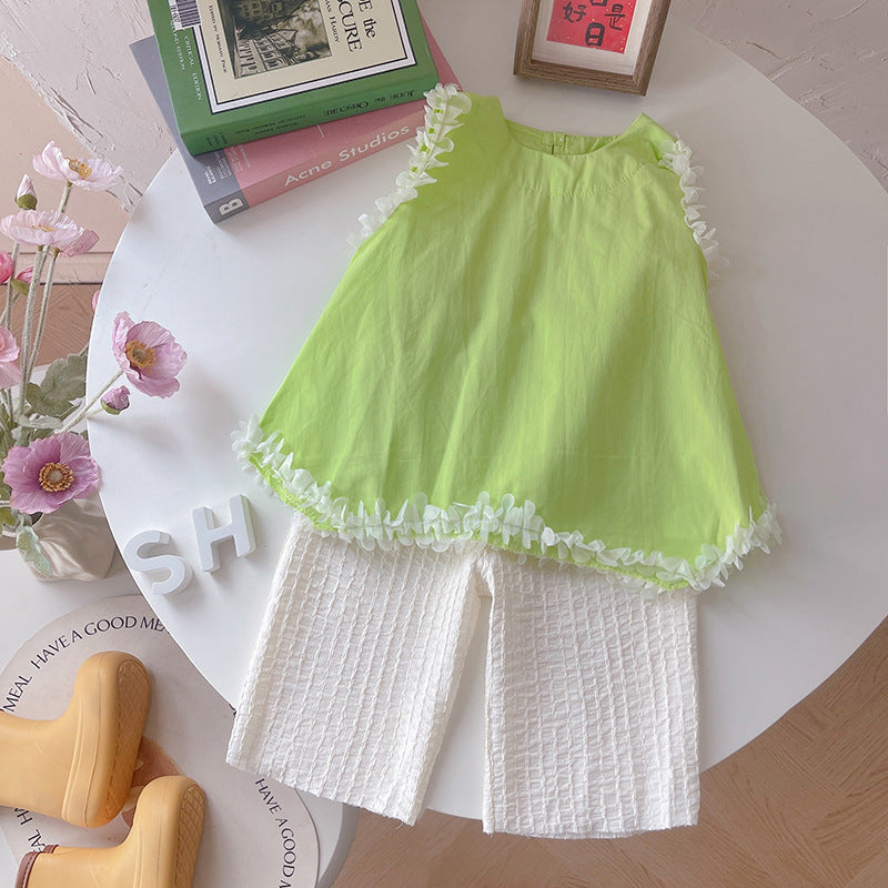 Summer lace sleeveless baby girl's two-piece set