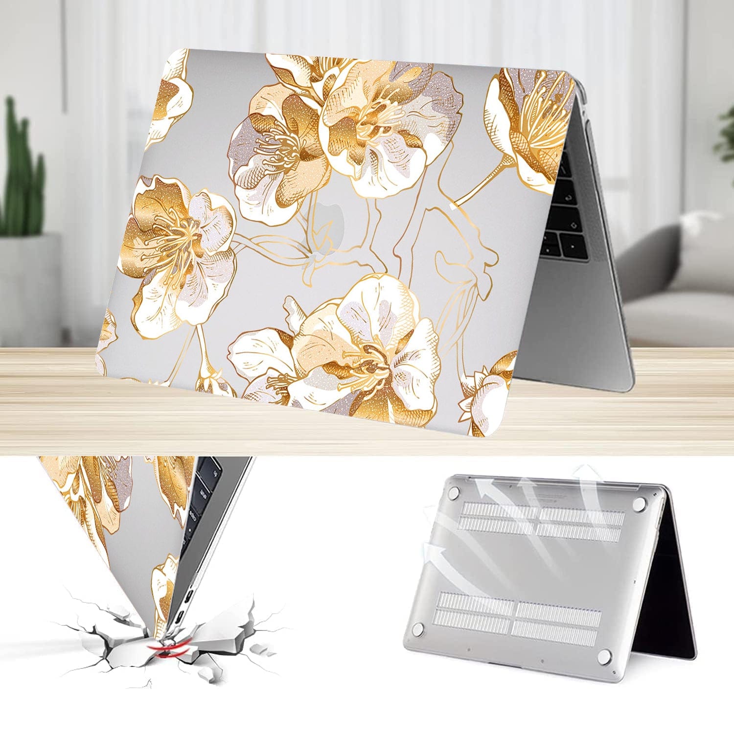 MacBook Air 15-inch (M2-M5) Case - Gold Botanical Design
