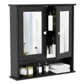 Double Door Wall-Mounted Bathroom Mirror Cabinet with Storage Shelf-Black