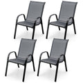 4 Pieces Stackable Patio Dining Chairs Set with Armrest-Gray
