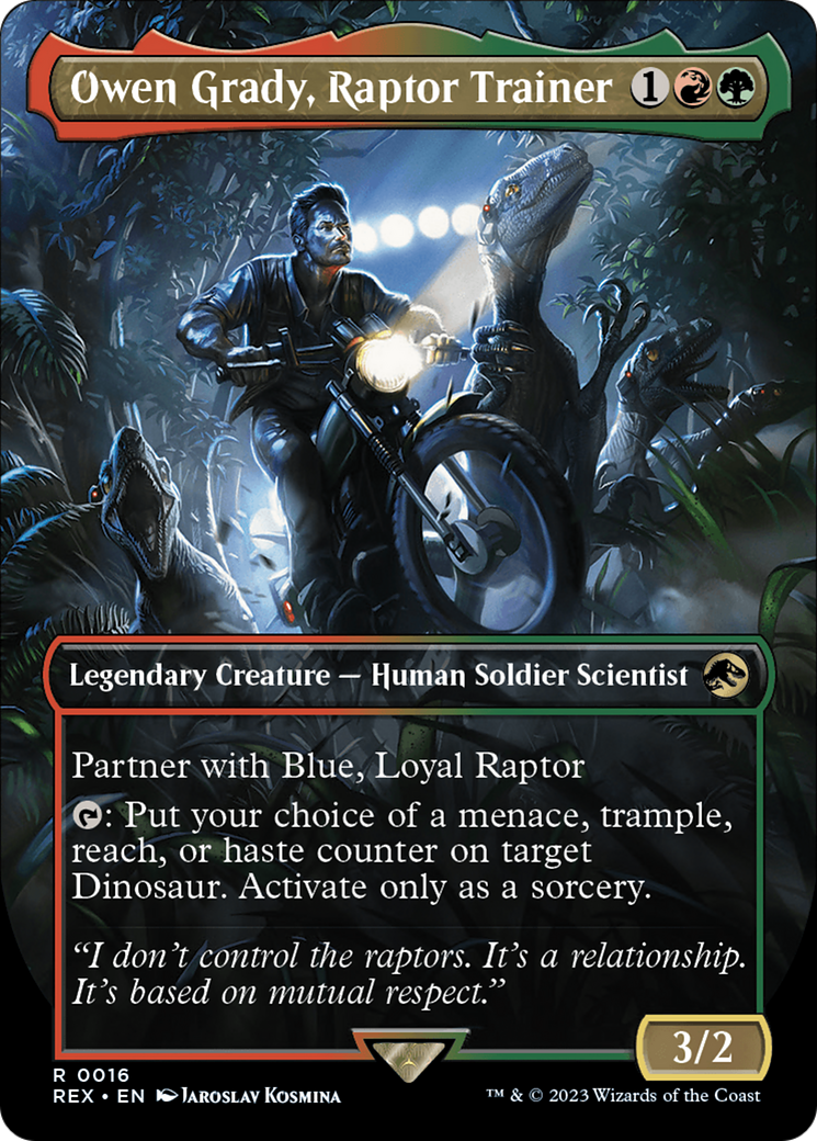 Owen Grady, Raptor Trainer (REX-016) - Jurassic World Collection (Borderless) Foil