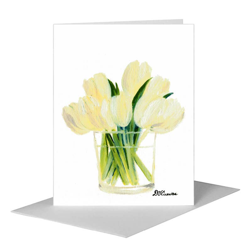 White Tulips in Glass, Greeting Card (#7096F)