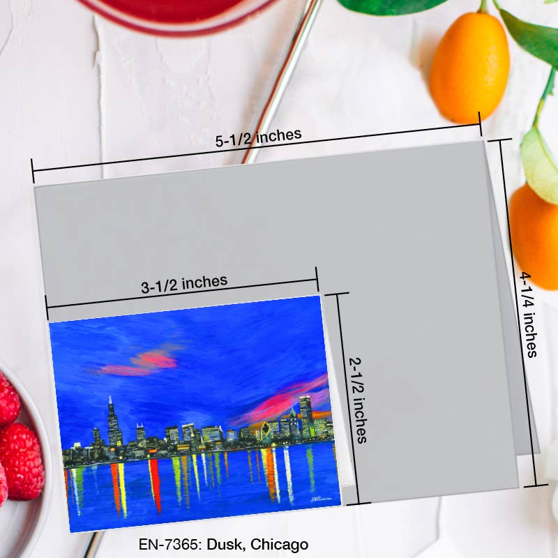 Dusk Skyline, Chicago, Greeting Card (#7365A)