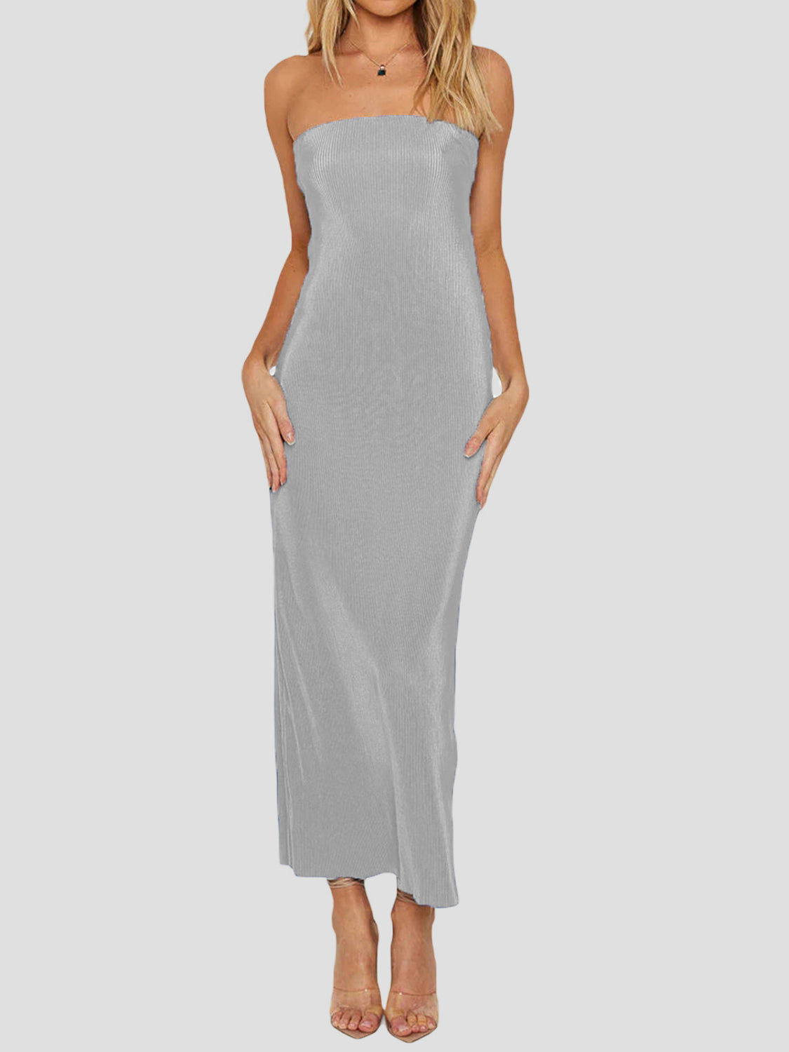 Lace-Up Back Tube Maxi Dress