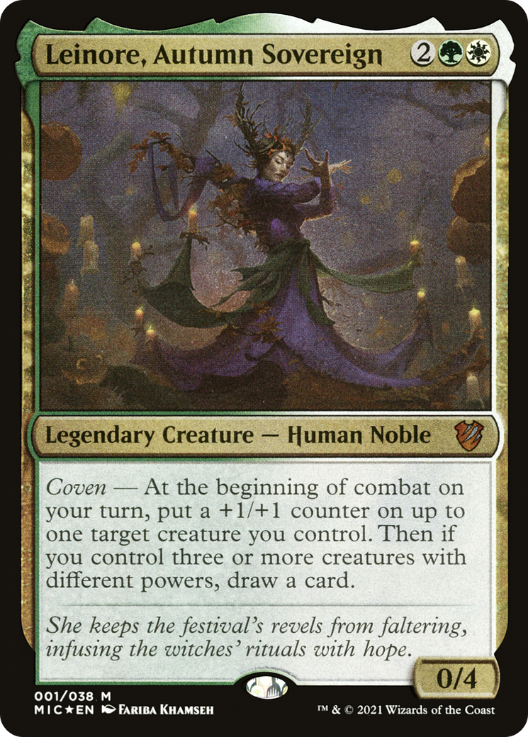Leinore, Autumn Sovereign (MIC-001) - Midnight Hunt Commander Display Commanders Etched Foil