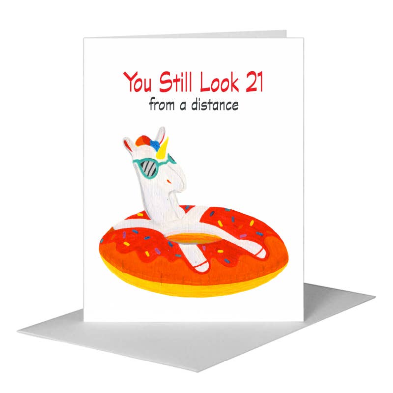 Floater Unicorn, Greeting Card (#8095BA)